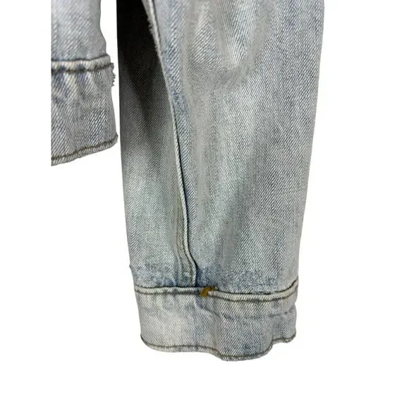 Free People Paisley Quilted Denim Jacket Trucker Boho Hippie Oversized Baggy M/L